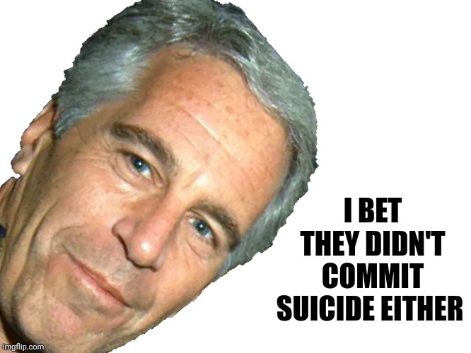 Epstein | I BET THEY DIDN'T COMMIT SUICIDE EITHER | image tagged in epstein | made w/ Imgflip meme maker