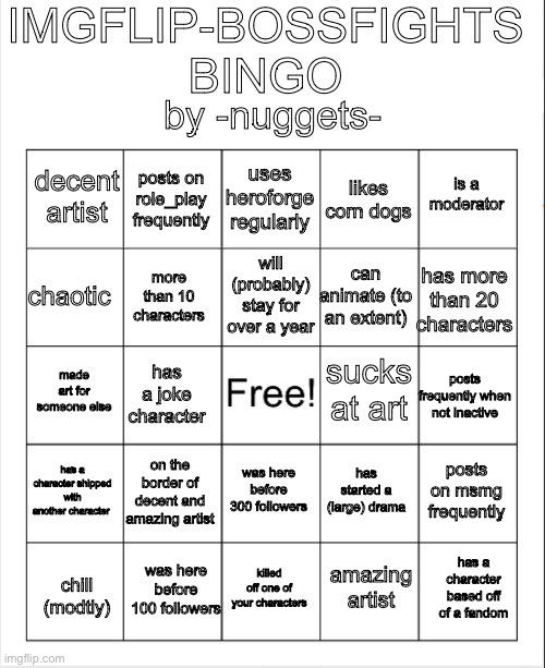 Bossfights Bingo Blank Meme Template