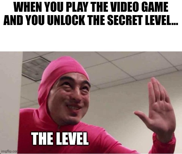 Secret level | WHEN YOU PLAY THE VIDEO GAME AND YOU UNLOCK THE SECRET LEVEL... THE LEVEL | image tagged in ey boss filthy frank pink guy | made w/ Imgflip meme maker