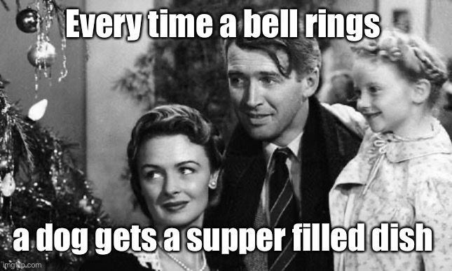 Every time a bell rings an angel gets its wings | Every time a bell rings a dog gets a supper filled dish | image tagged in every time a bell rings an angel gets its wings | made w/ Imgflip meme maker