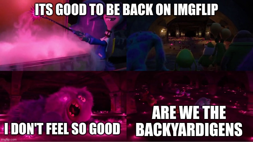 Does imgflip print your meme | ITS GOOD TO BE BACK ON IMGFLIP; ARE WE THE BACKYARDIGENS; I DON'T FEEL SO GOOD | image tagged in stinging glow urchins course | made w/ Imgflip meme maker