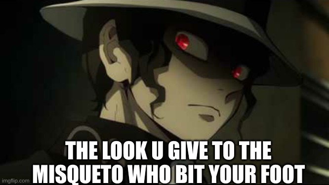 Internal suffering | THE LOOK U GIVE TO THE MISQUETO WHO BIT YOUR FOOT | image tagged in demon slayer muzan | made w/ Imgflip meme maker