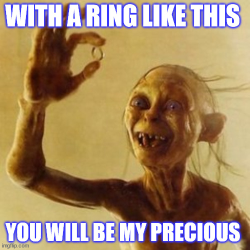 My Precious | WITH A RING LIKE THIS; YOU WILL BE MY PRECIOUS | image tagged in lord of the rings | made w/ Imgflip meme maker