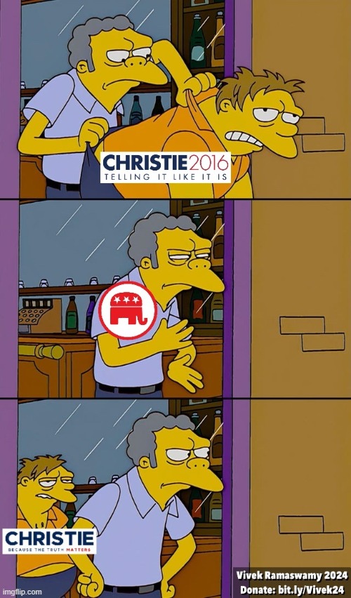 Chris Christie Moe Throws Barney Meme | image tagged in political meme,chris christie,trump,donald trump,republicans,conservatives | made w/ Imgflip meme maker