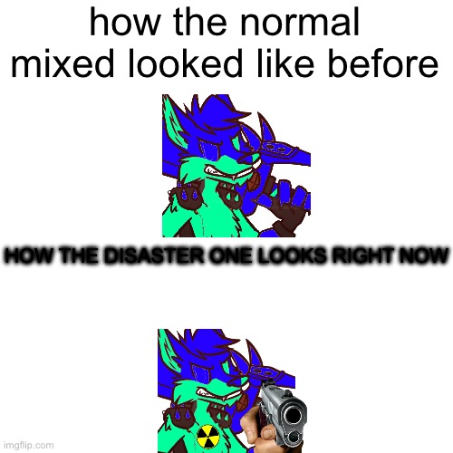 how the normal mixed looked like before; HOW THE DISASTER ONE LOOKS RIGHT NOW | made w/ Imgflip meme maker