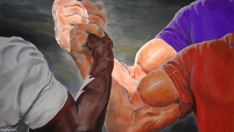 Epic Handshake Three Way | image tagged in epic handshake three way | made w/ Imgflip meme maker