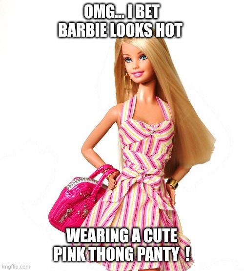 Are you a barbie girl  ? | OMG... I BET BARBIE LOOKS HOT; WEARING A CUTE PINK THONG PANTY  ! | image tagged in barbie shopping,barbie,jeffrey | made w/ Imgflip meme maker