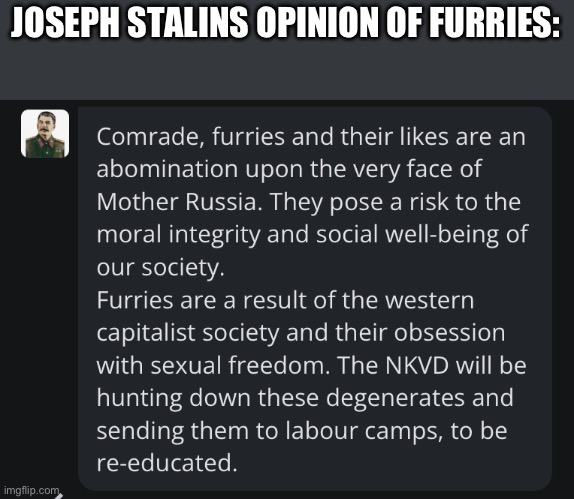 JOSEPH STALINS OPINION OF FURRIES: | made w/ Imgflip meme maker