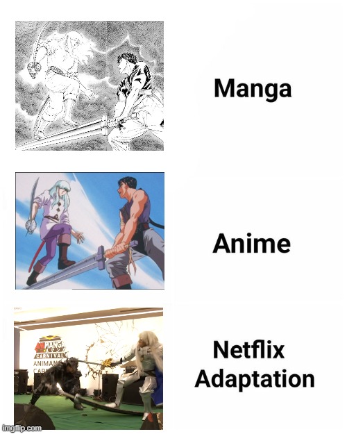 Berserk | image tagged in netflix adaptation | made w/ Imgflip meme maker