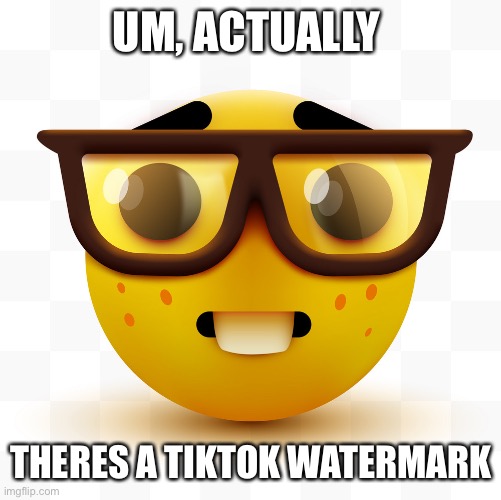 Nerd emoji | UM, ACTUALLY THERES A TIKTOK WATERMARK | image tagged in nerd emoji | made w/ Imgflip meme maker