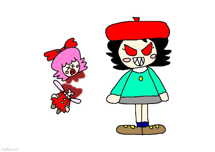 Adeleine and Ribbon fanart | image tagged in kirby,fanart,comics/cartoons,cute,gore,blood | made w/ Imgflip meme maker