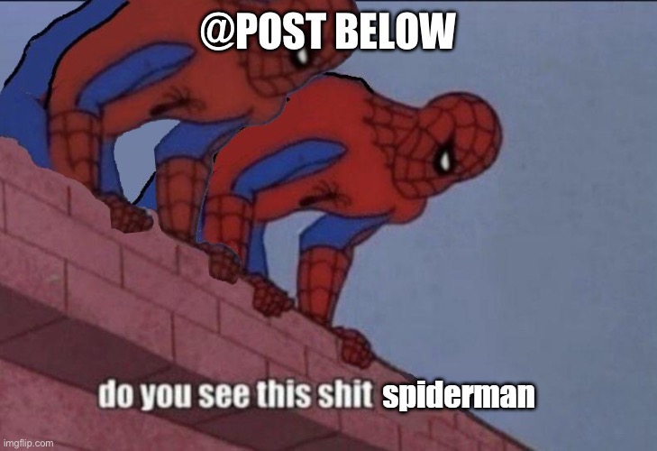 Do you see this shit spiderman | @POST BELOW | image tagged in do you see this shit spiderman | made w/ Imgflip meme maker