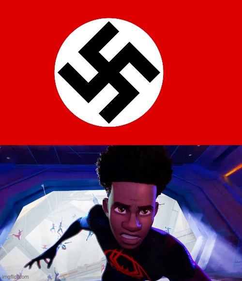image tagged in nazi flag,spider-man across the spider-verse trailer has miles morales m | made w/ Imgflip meme maker