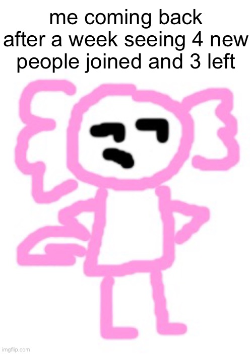 wHo ArE tHeSe PeOpLe???????? | me coming back after a week seeing 4 new people joined and 3 left | image tagged in tutturu axolotl | made w/ Imgflip meme maker