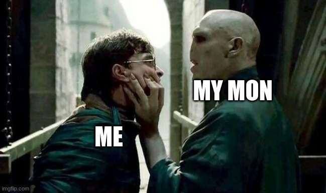anyone else? | MY MON; ME | image tagged in voldemort and harry | made w/ Imgflip meme maker