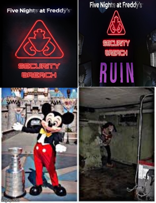Fnaf sb dlc just came out today | image tagged in mickey mouse in disneyland,fnaf,fnaf security breach,dlc | made w/ Imgflip meme maker