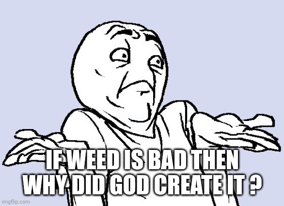 Shrug Cartoon | IF WEED IS BAD THEN WHY DID GOD CREATE IT ? | image tagged in shrug cartoon | made w/ Imgflip meme maker