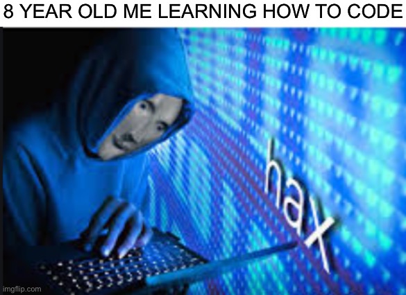 Hax | 8 YEAR OLD ME LEARNING HOW TO CODE | image tagged in hax | made w/ Imgflip meme maker