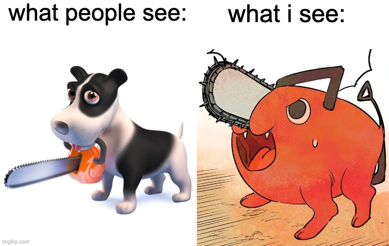 let me see your dreams denji | what people see:; what i see: | image tagged in chainsaw man,dog | made w/ Imgflip meme maker