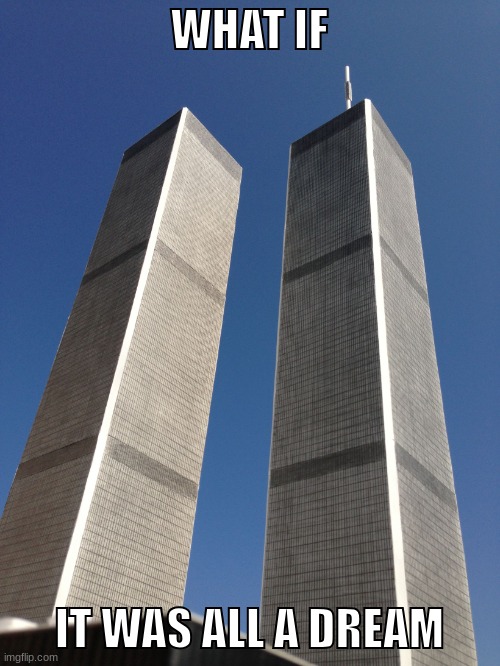 Twin Towers | WHAT IF IT WAS ALL A DREAM | image tagged in twin towers | made w/ Imgflip meme maker