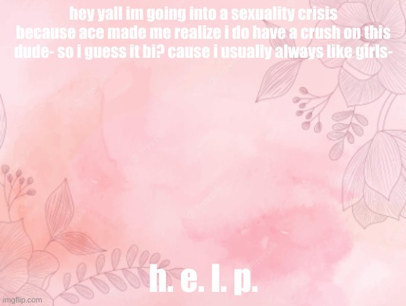 h e l p it wasn't this way before i wish there was like a sexuality fluid thing | hey yall im going into a sexuality crisis because ace made me realize i do have a crush on this dude- so i guess it bi? cause i usually always like girls-; h. e. l. p. | image tagged in elise the lesbean announcement template for sapphic | made w/ Imgflip meme maker