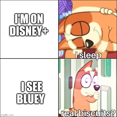 Real Biscuits? | I'M ON DISNEY+; I SEE BLUEY | image tagged in real biscuits | made w/ Imgflip meme maker