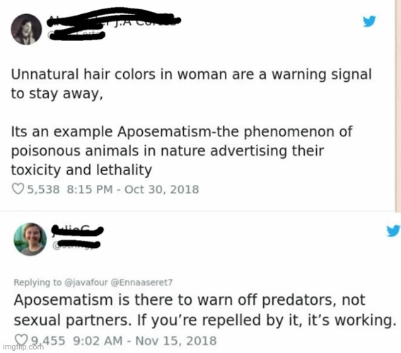 #2,843 | image tagged in insults,hair,colors,toxic,poison,predator | made w/ Imgflip meme maker