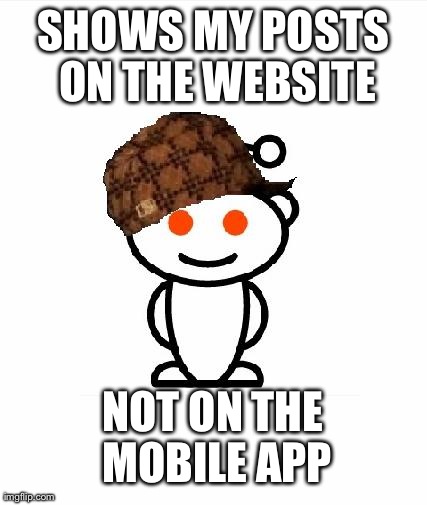 Scumbag Redditor Meme | SHOWS MY POSTS ON THE WEBSITE NOT ON THE MOBILE APP | image tagged in memes,scumbag redditor | made w/ Imgflip meme maker