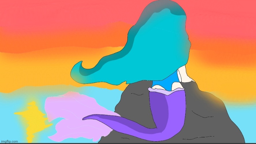 Aquatic Sunset (using my mermaid OC Melusine) | image tagged in drawing | made w/ Imgflip meme maker