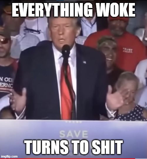 Woke AF | EVERYTHING WOKE; TURNS TO SHIT | image tagged in woke,donald trump,trump,donald trump approves,president trump,joe biden | made w/ Imgflip meme maker