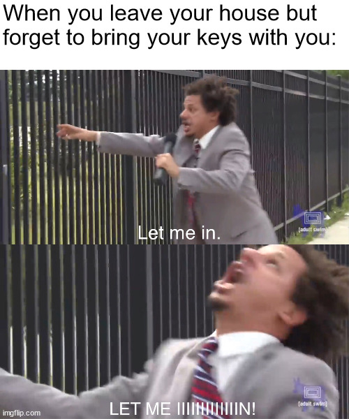 you can't enter your house | When you leave your house but forget to bring your keys with you: | image tagged in let me in | made w/ Imgflip meme maker