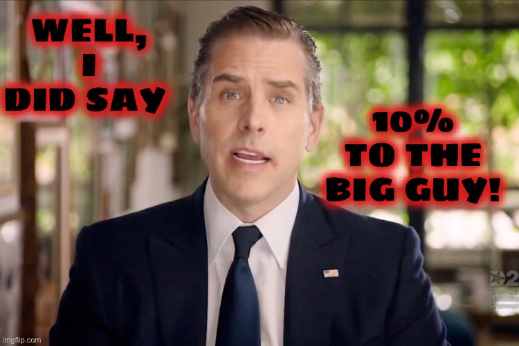 Hunter Biden | WELL, I DID SAY 10% TO THE BIG GUY! | image tagged in hunter biden | made w/ Imgflip meme maker