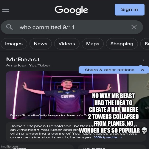 This is why mr beast has so many subscribers | NO WAY MR BEAST HAD THE IDEA TO CREATE A DAY WHERE 2 TOWERS COLLAPSED FROM PLANES, NO WONDER HE’S SO POPULAR 💀 | image tagged in 911 9/11 twin towers impact,mrbeast,memes | made w/ Imgflip meme maker