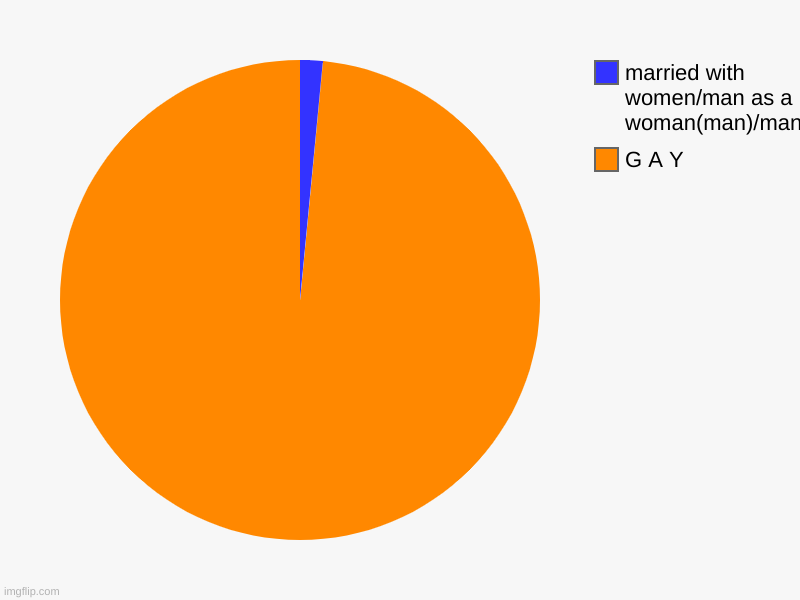 G A Y | G A Y, married with women/man as a woman(man)/man(woman) | image tagged in charts,pie charts | made w/ Imgflip chart maker
