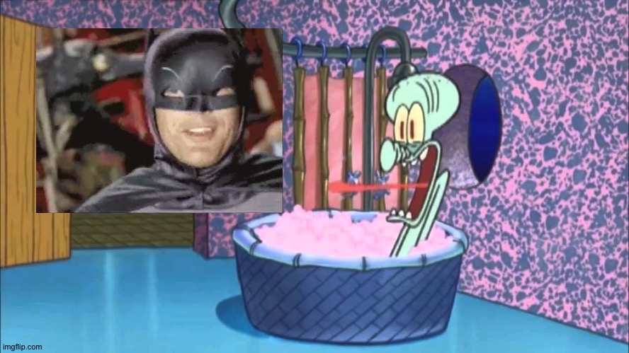 Squidward encounters Batman ualuealuealeuale | image tagged in who dropped by squidward's house | made w/ Imgflip meme maker