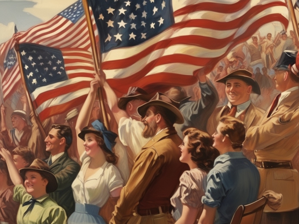 High Quality patriotic crowd waving U.S. flags Blank Meme Template