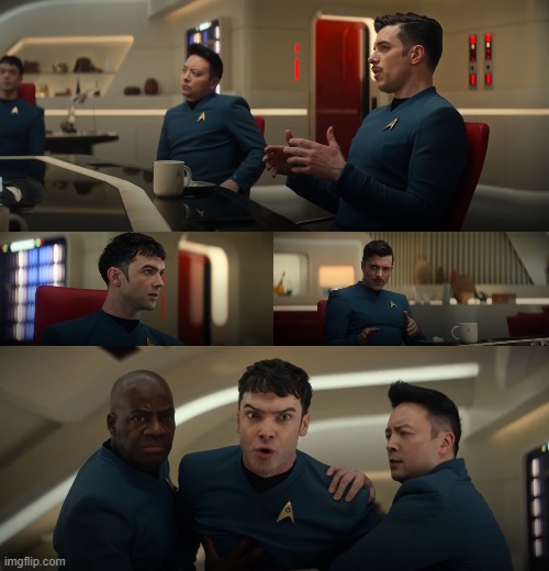 "Don't test me, Kirk! I will break you!" | image tagged in spock,snw,strange new worlds | made w/ Imgflip meme maker