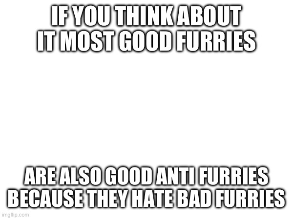 IF YOU THINK ABOUT IT MOST GOOD FURRIES; ARE ALSO GOOD ANTI FURRIES BECAUSE THEY HATE BAD FURRIES | image tagged in roll safe think about it | made w/ Imgflip meme maker