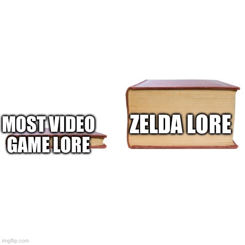 This shall be what it’s like when I explain the entire lore to my parents | ZELDA LORE; MOST VIDEO GAME LORE | image tagged in small big book,legend of zelda,lore | made w/ Imgflip meme maker