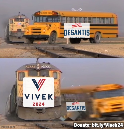 Vivek Ramaswamy 2024 A Train Hitting A School Bus Meme | image tagged in vivek ramaswamy,vivek 2024,vivek ramaswamy 2024 | made w/ Imgflip meme maker