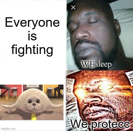 Best tf2 update | Everyone is fighting; WE; We protecc | image tagged in memes,sleeping shaq | made w/ Imgflip meme maker