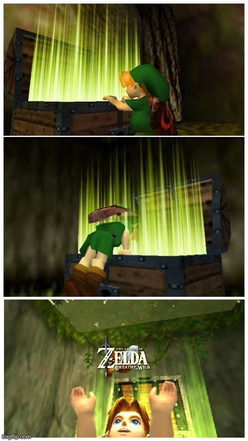 You have found an amazing game | image tagged in link treasure chest,legend of zelda,zelda | made w/ Imgflip meme maker