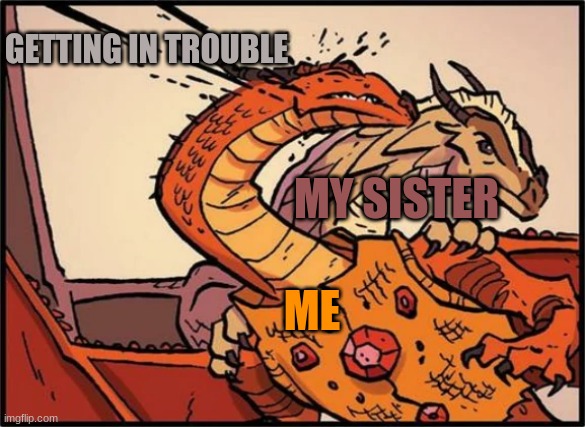 Why am I always the problem >:( | GETTING IN TROUBLE; MY SISTER; ME | image tagged in queen scarlet hit with venom | made w/ Imgflip meme maker