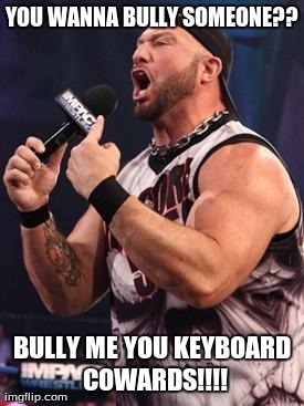YOU WANNA BULLY SOMEONE??                                       BULLY ME YOU KEYBOARD COWARDS!!!! | image tagged in bully ray | made w/ Imgflip meme maker