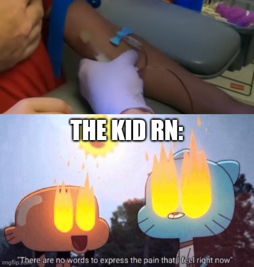 BTW he got his blood drawn | THE KID RN: | image tagged in there are no words to express the pain that i feel right now,memes,funny | made w/ Imgflip meme maker
