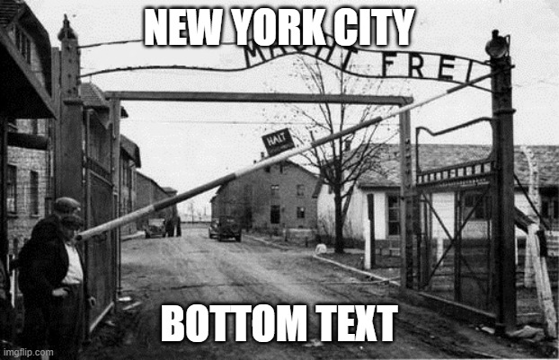 Auschwitz concentration camp blank | NEW YORK CITY; BOTTOM TEXT | image tagged in auschwitz concentration camp blank | made w/ Imgflip meme maker