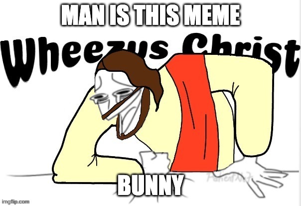 MAN IS THIS MEME BUNNY | image tagged in wheezys christ | made w/ Imgflip meme maker