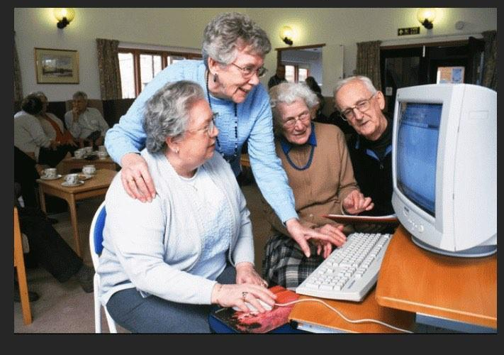 High Quality OLD FOLKS AT THE COMPUTER RETRO COMPUTER Blank Meme Template