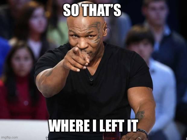 Mike Tyson | SO THAT’S WHERE I LEFT IT | image tagged in mike tyson | made w/ Imgflip meme maker