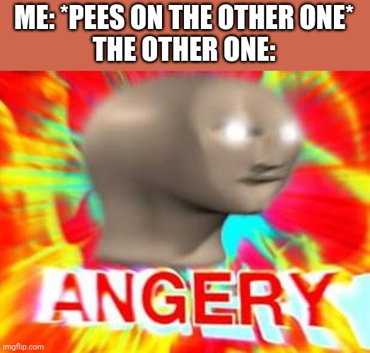 Surreal Angery | ME: *PEES ON THE OTHER ONE*
THE OTHER ONE: | image tagged in surreal angery | made w/ Imgflip meme maker